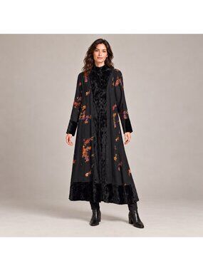 Nataya Size S Vintage-inspired Crushed Velvet Accents Duster Maxi Dress /Coat